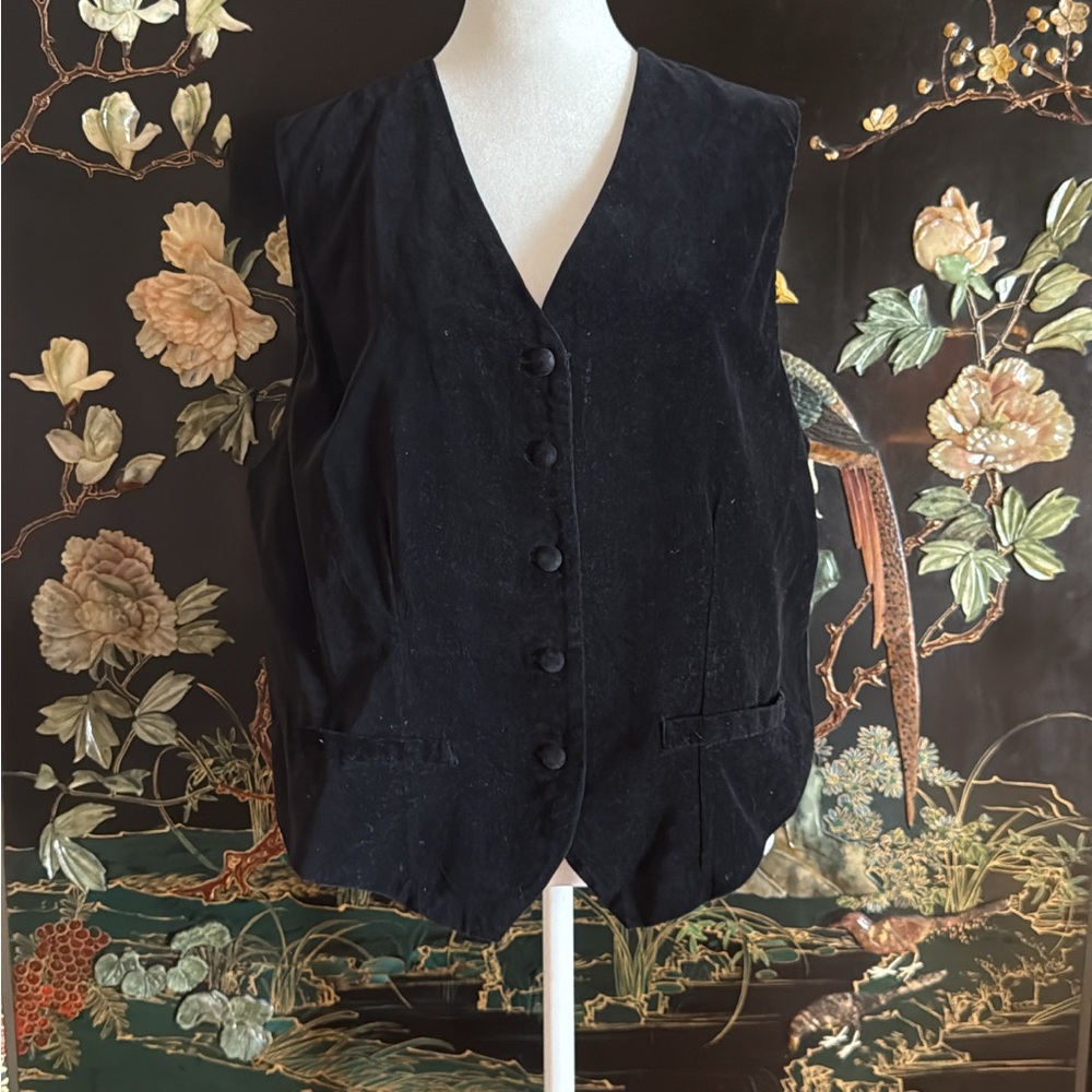 Vintage 80's Black Velvet Button Down Pocketed Vest